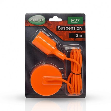 SUSPENSION SILICONE DOUILLE E27 ORANGE + CABLE 2 METRES